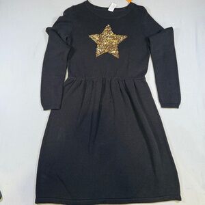 Gymboree Long Sleeved Black Sweater Dress with Sequined Gold Star Sz 14